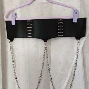 iHeartRaves Black Faux Leather Belt/Cincher with Hip Chains - Plus Size